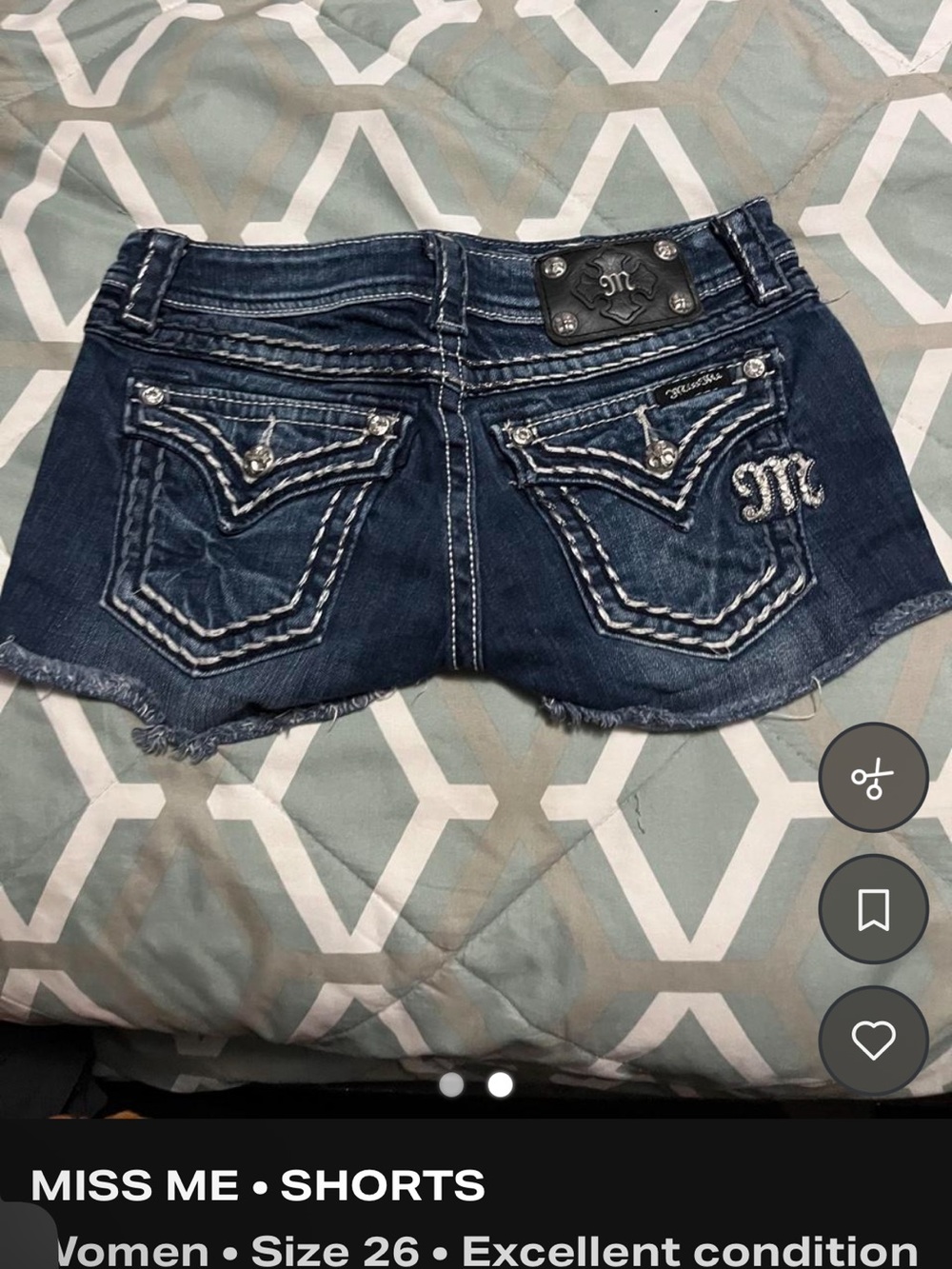 Miss Me Dark Blue Denim Embellished Short Shorts